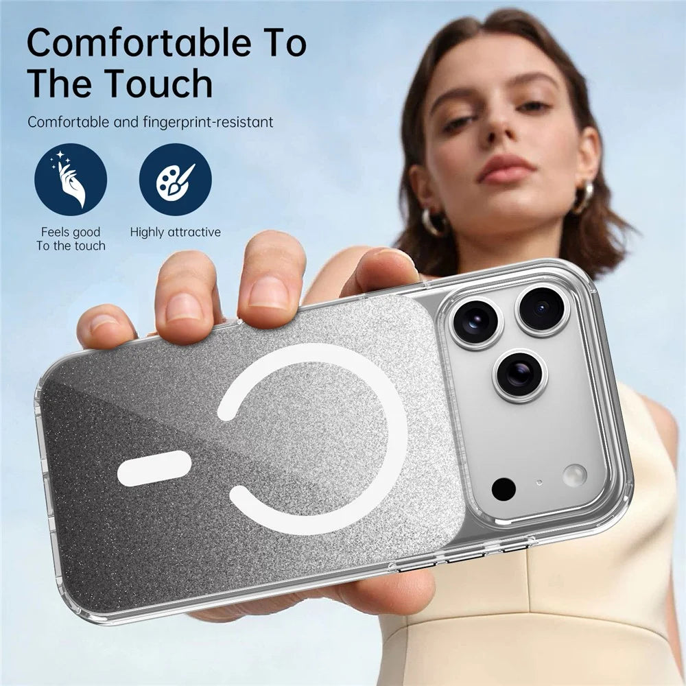 For iPhone 17 Pro Max Magnetic Case Compatible with MagSafe Sparkling Glitter TPU + Acrylic Phone Cover - Black - 6