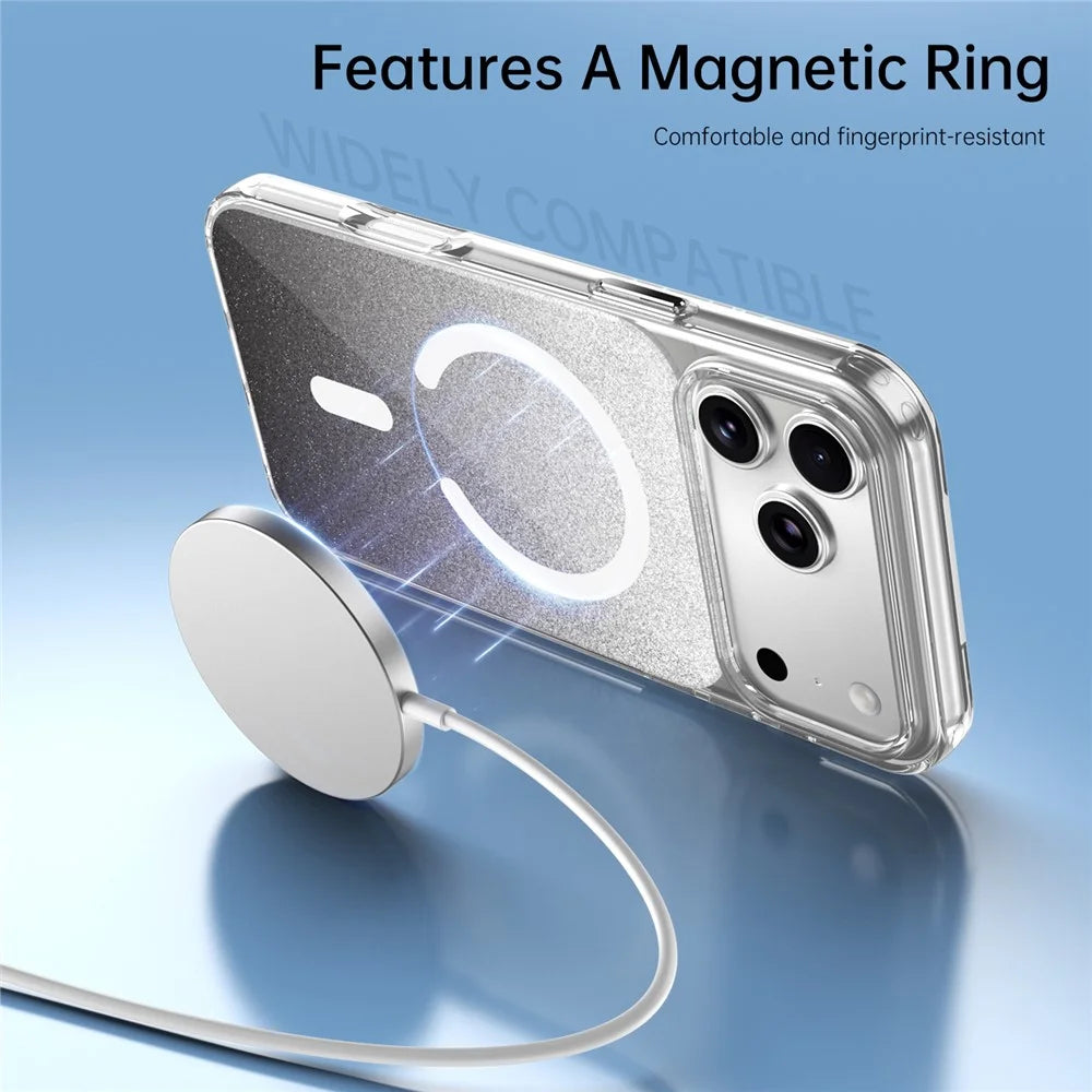 For iPhone 17 Pro Max Magnetic Case Compatible with MagSafe Sparkling Glitter TPU + Acrylic Phone Cover - Black - 7
