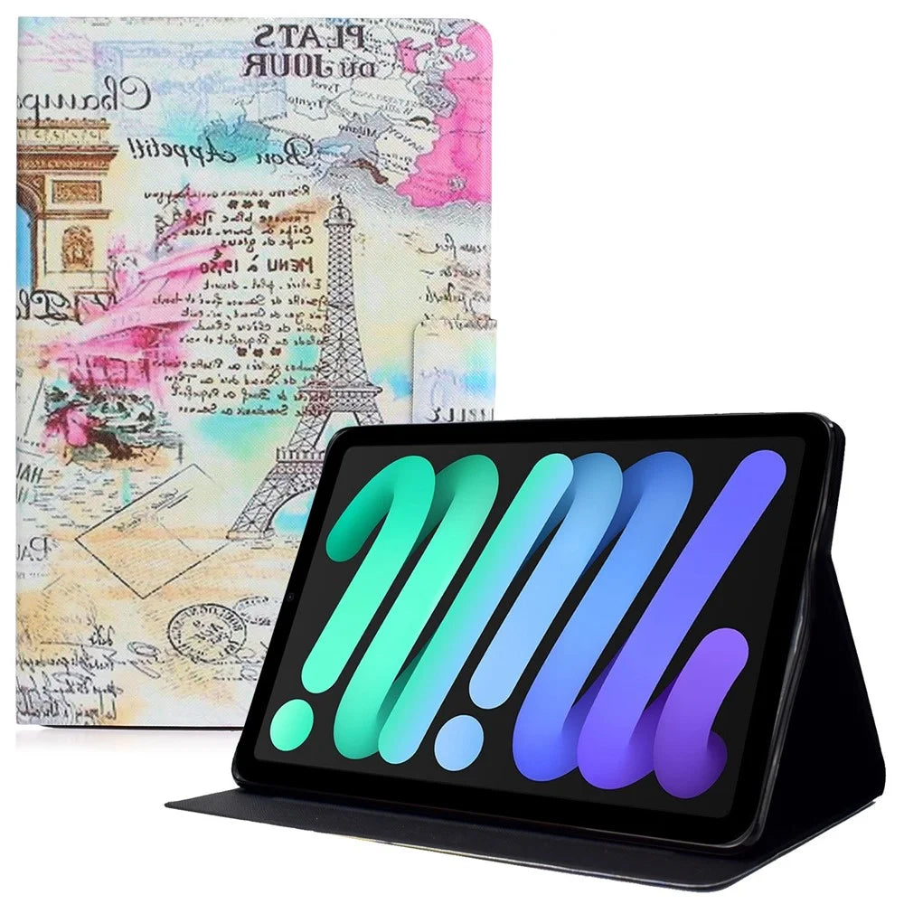 For iPad (2025) / 10.9 (2022) Pattern Printing PU Leather Shockproof Cover Foldable Stand Tablet Anti-Drop Case with Card Slots - Tower - 1