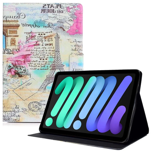For iPad (2025) / 10.9 (2022) Pattern Printing PU Leather Shockproof Cover Foldable Stand Tablet Anti-Drop Case with Card Slots - Tower - 1