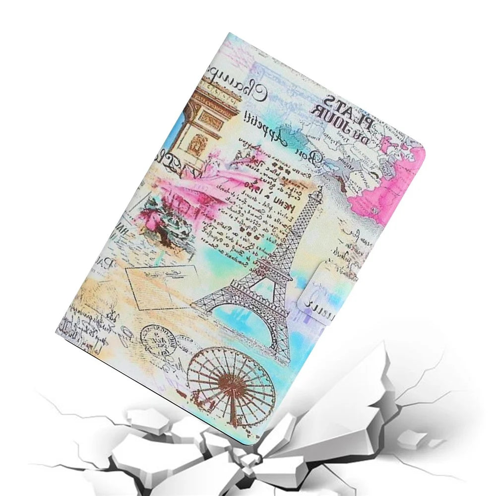 For iPad (2025) / 10.9 (2022) Pattern Printing PU Leather Shockproof Cover Foldable Stand Tablet Anti-Drop Case with Card Slots - Tower - 5