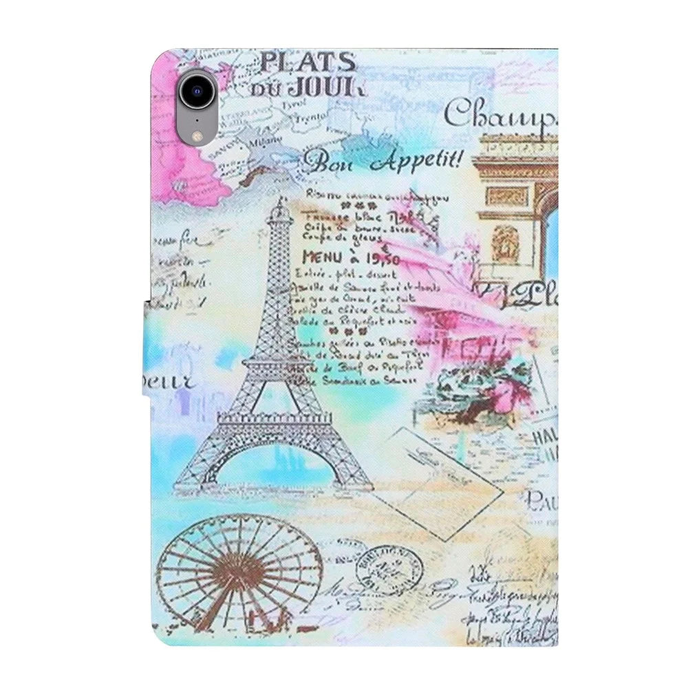 For iPad (2025) / 10.9 (2022) Pattern Printing PU Leather Shockproof Cover Foldable Stand Tablet Anti-Drop Case with Card Slots - Tower - 7