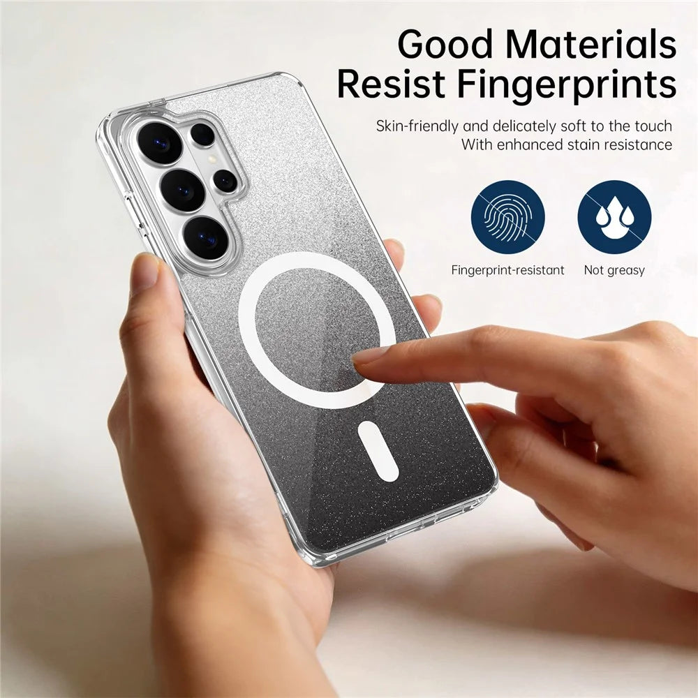 For Samsung Galaxy S26 Ultra Magnetic Case Sparkling Glitter TPU + Acrylic Phone Cover - Black - 2