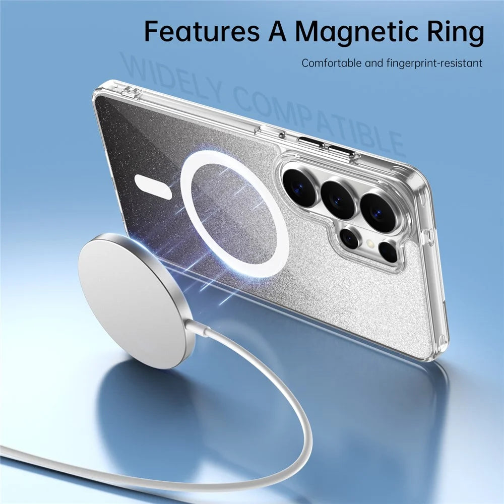 For Samsung Galaxy S26 Ultra Magnetic Case Sparkling Glitter TPU + Acrylic Phone Cover - Black - 7