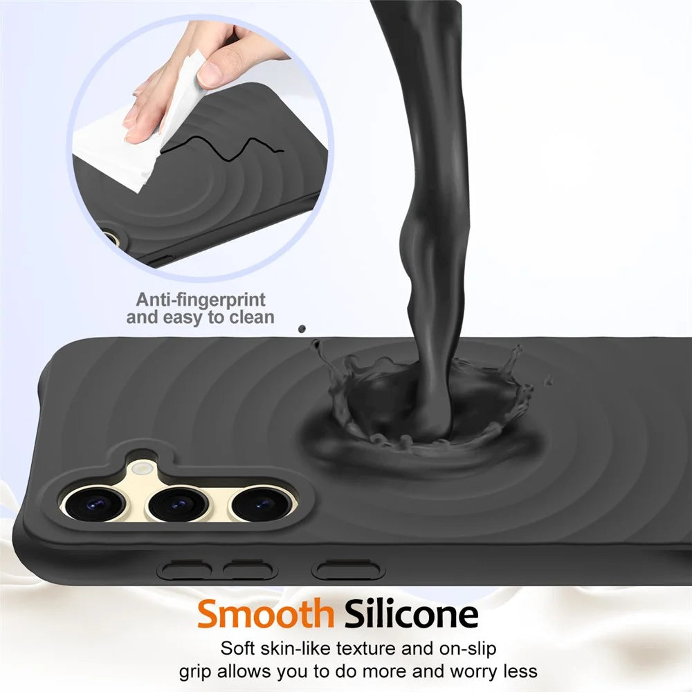 For Samsung Galaxy S26 Magnetic Case Ripple Texture Liquid Silicone Protective Cover with Strap - Black - 7