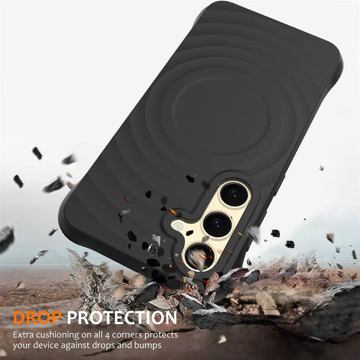 For Samsung Galaxy S26+ Magnetic Case Ripple Texture Liquid Silicone Protective Cover with Strap - Black - 2