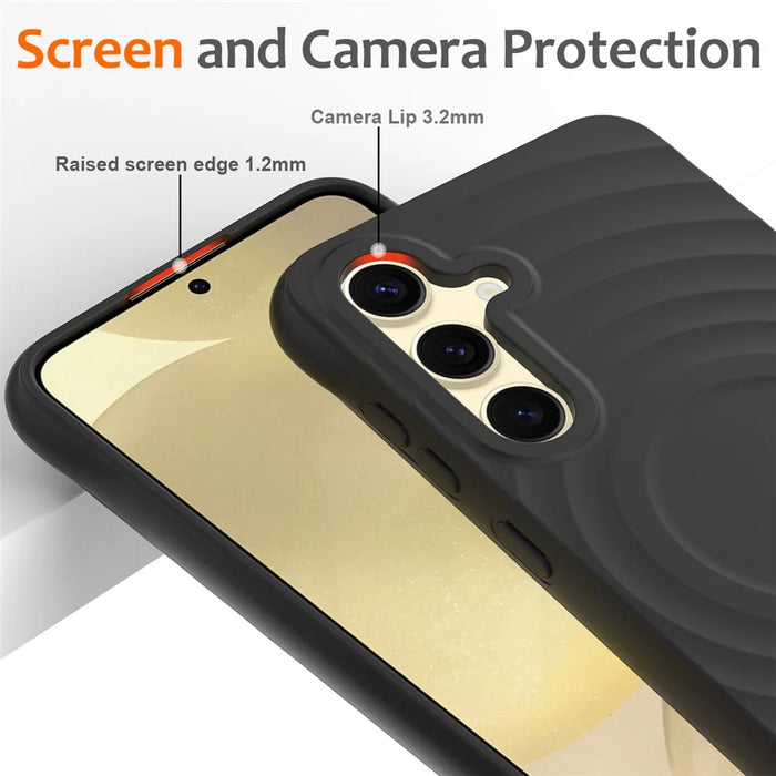 For Samsung Galaxy S26+ Magnetic Case Ripple Texture Liquid Silicone Protective Cover with Strap - Black - 4