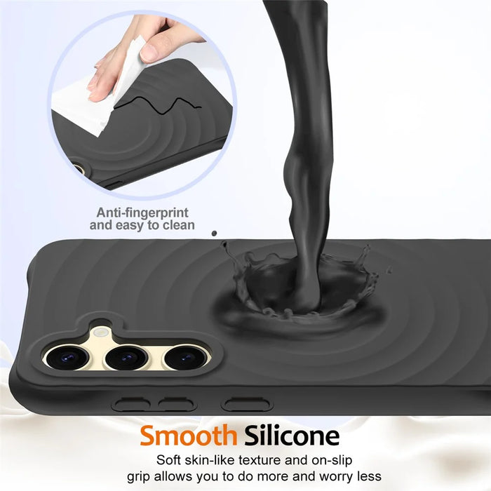 For Samsung Galaxy S26+ Magnetic Case Ripple Texture Liquid Silicone Protective Cover with Strap - Black - 7