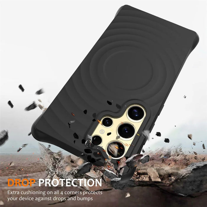 For Samsung Galaxy S26 Ultra Magnetic Case Ripple Texture Liquid Silicone Protective Cover with Strap - Black - 2