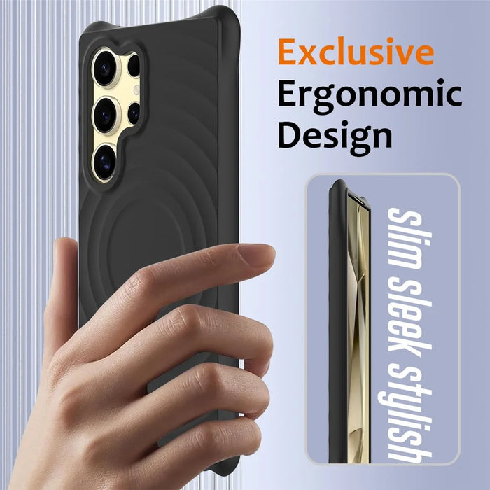 For Samsung Galaxy S26 Ultra Magnetic Case Ripple Texture Liquid Silicone Protective Cover with Strap - Black - 3