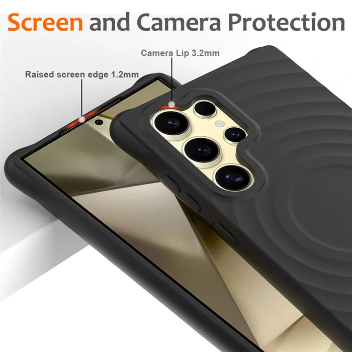 For Samsung Galaxy S26 Ultra Magnetic Case Ripple Texture Liquid Silicone Protective Cover with Strap - Black - 4