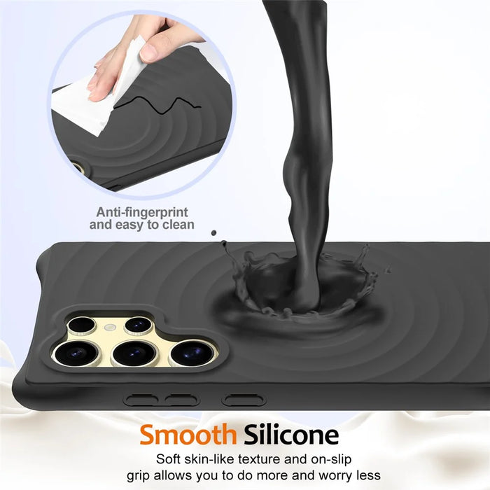 For Samsung Galaxy S26 Ultra Magnetic Case Ripple Texture Liquid Silicone Protective Cover with Strap - Black - 7
