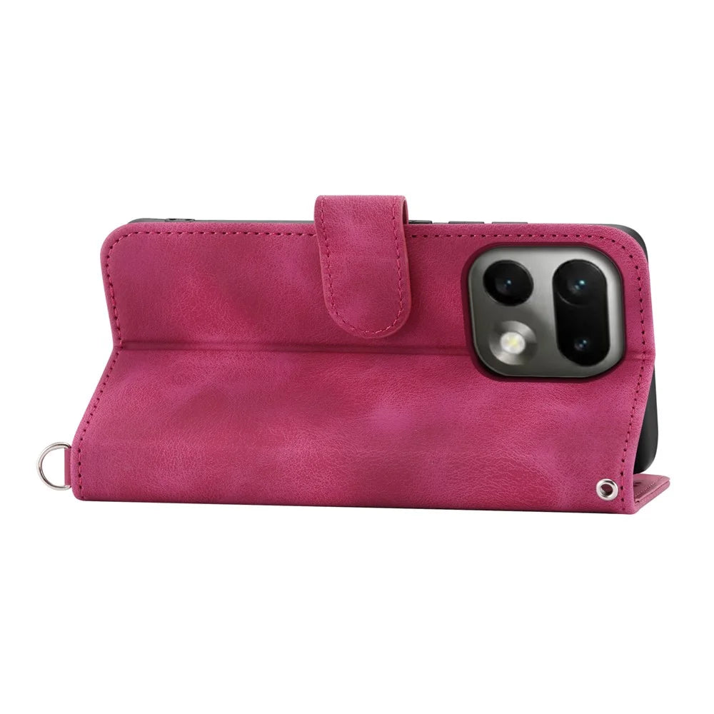For Realme 16 Pro 5G Wallet Case Flower Pattern PU Leather Phone Cover with Strap - Wine Red - 2