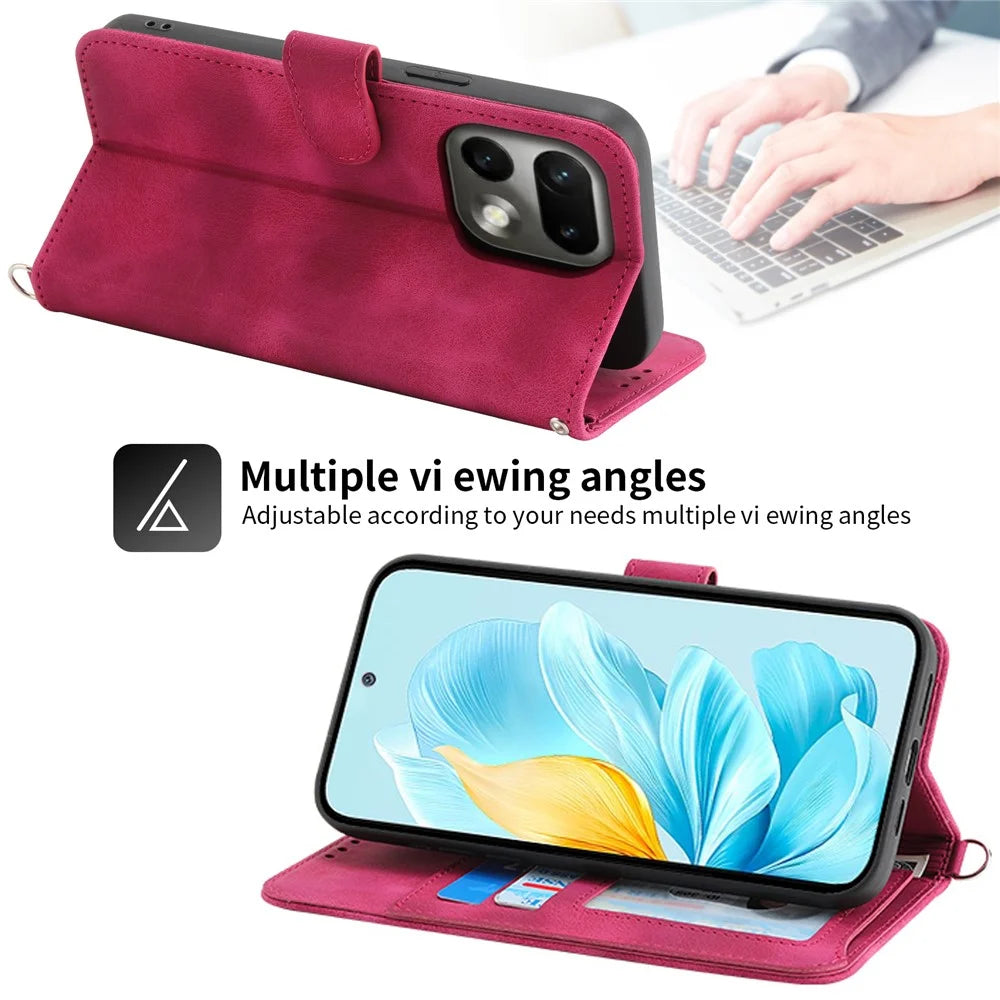 For Realme 16 Pro 5G Wallet Case Flower Pattern PU Leather Phone Cover with Strap - Wine Red - 5