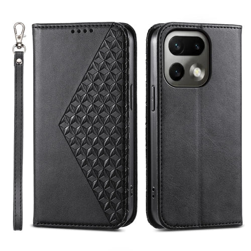 For Realme 16 Pro 5G Case Calf Texture PU Leather Wallet Phone Cover with Wrist Strap - Black - 1
