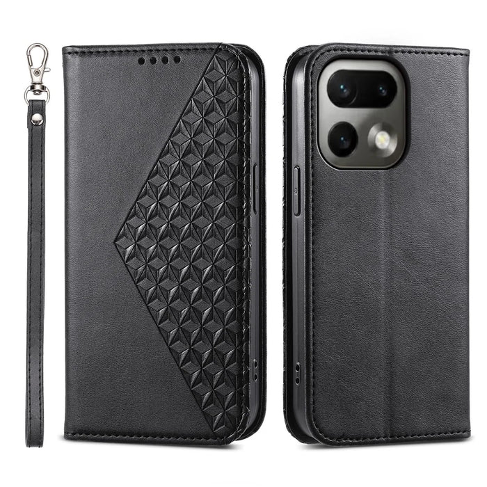 For Realme 16 Pro 5G Case Calf Texture PU Leather Wallet Phone Cover with Wrist Strap - Black - 1