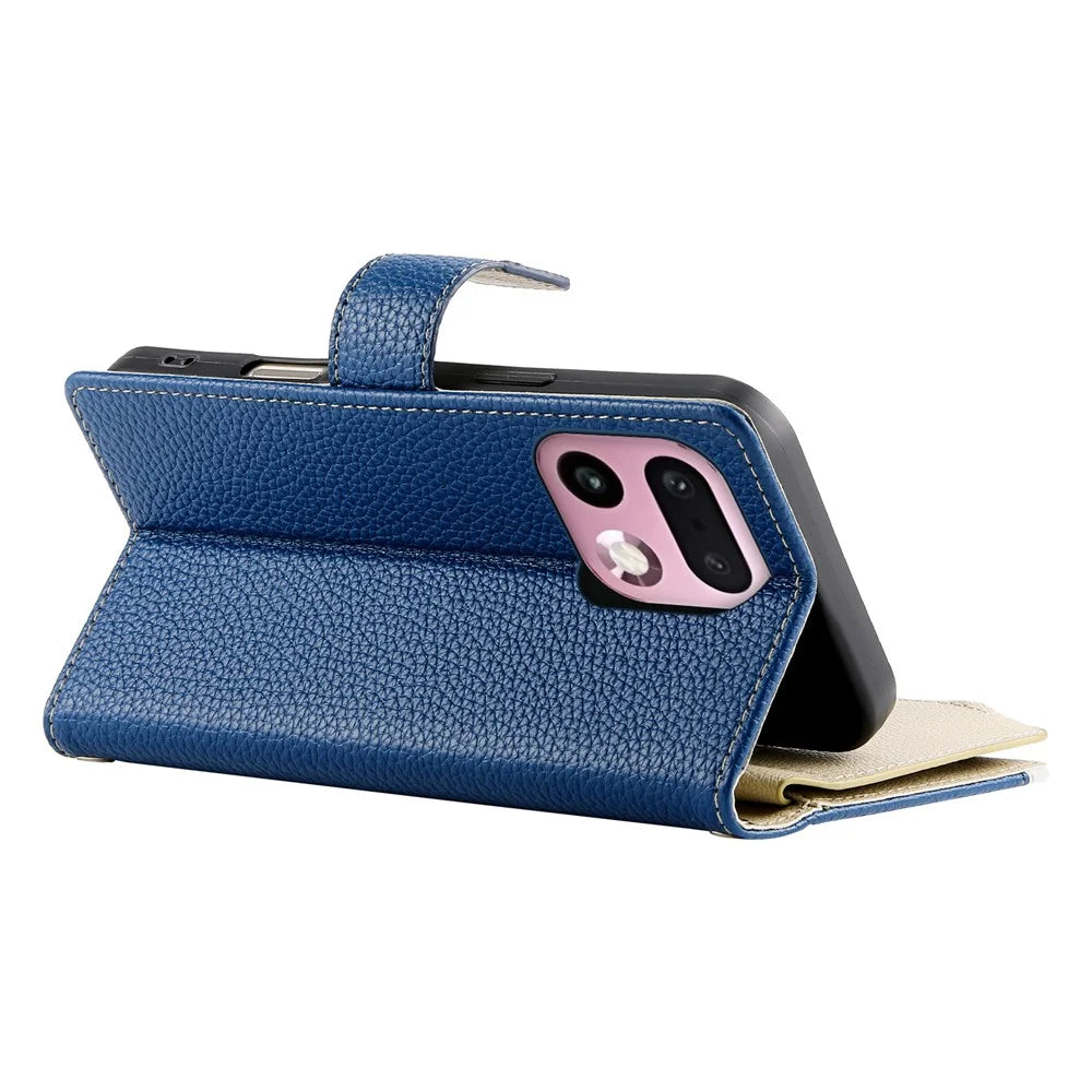 For Realme 16 Pro+ 5G Leather Case Zipper Wallet Color Splicing Flip Phone Cover with Straps - Dark Blue - 4