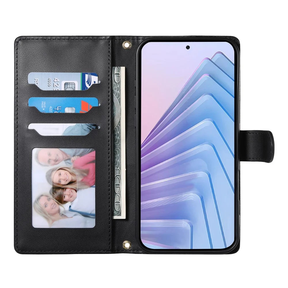 For Realme 16 Pro+ 5G Wallet Case Rhombus Stitching Stand Leather Phone Cover with Long  /  Short Strap - Black - 4