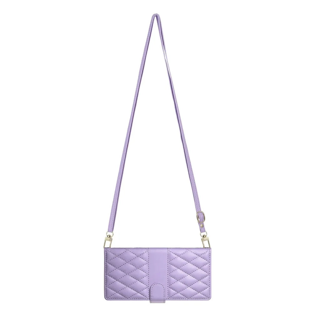 For Realme C100 5G / C83 5G Wallet Case Rhombus Stitching Stand Leather Phone Cover with Long  /  Short Strap - Purple - 5