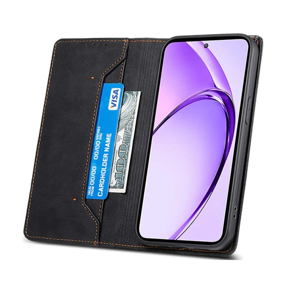 For Realme C100 5G / C83 5G Wallet Case RFID Blocking PU Leather Phone Cover - Black - 3