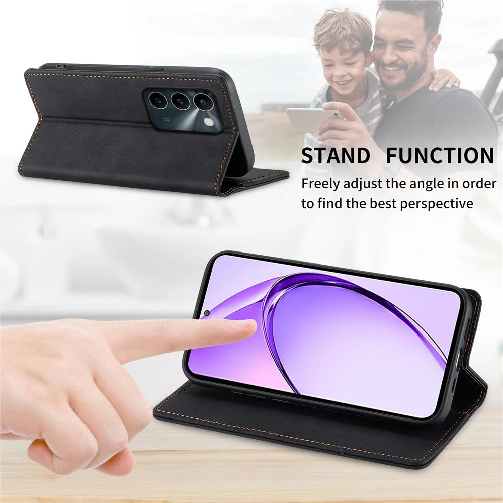 For Realme C100 5G / C83 5G Wallet Case RFID Blocking PU Leather Phone Cover - Black - 5