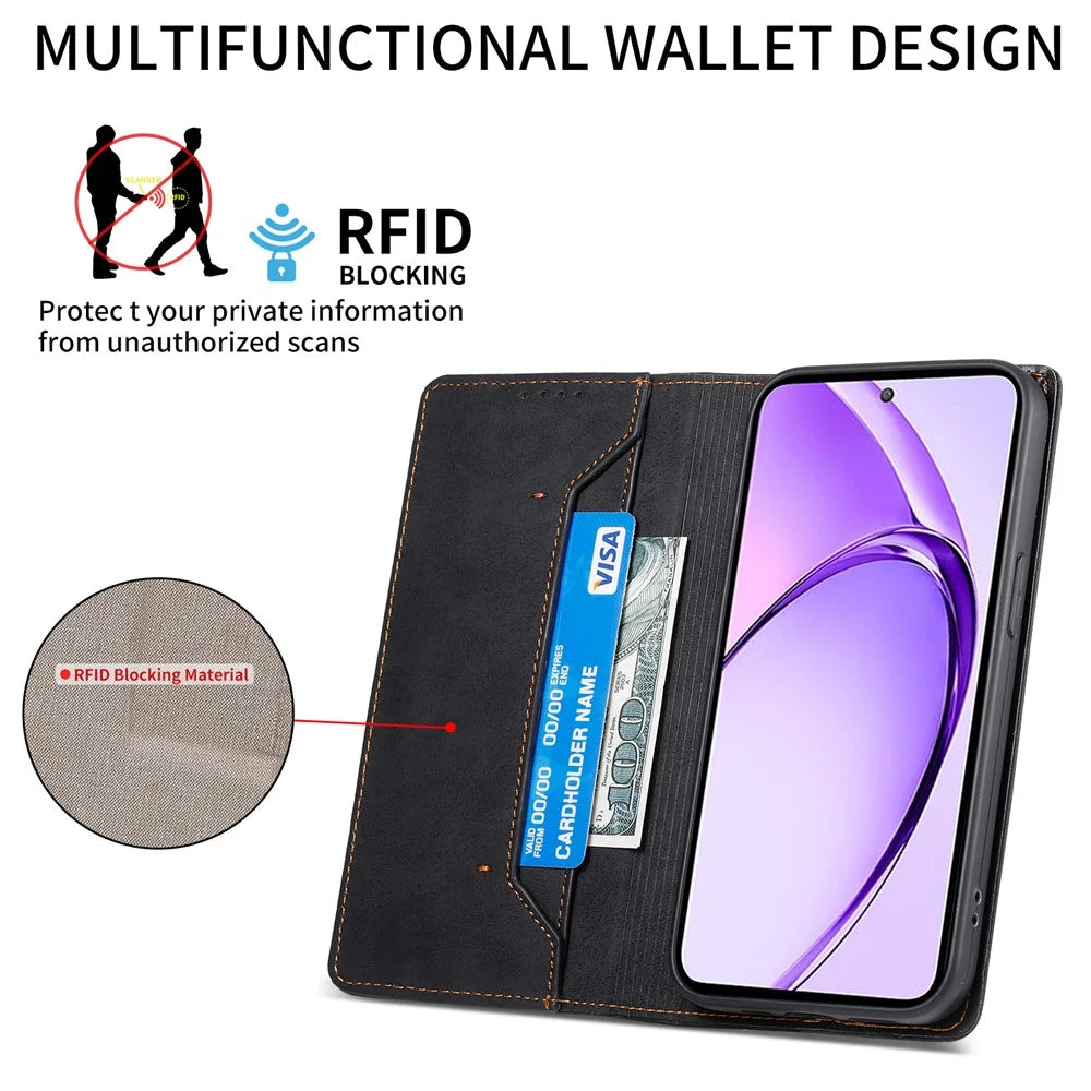For Realme C100 5G / C83 5G Wallet Case RFID Blocking PU Leather Phone Cover - Black - 7