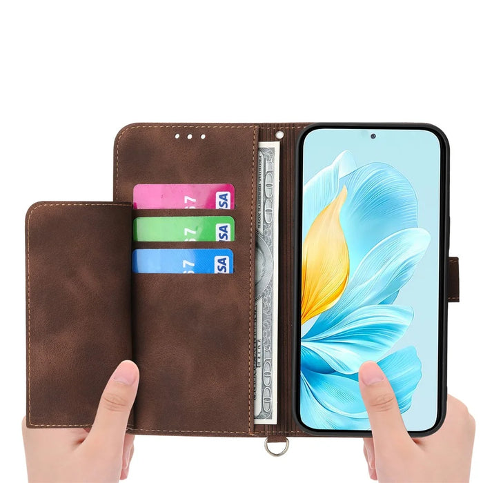 For Realme 16 Pro+ 5G Wallet Case Flower Pattern PU Leather Phone Cover with Strap - Brown - 2