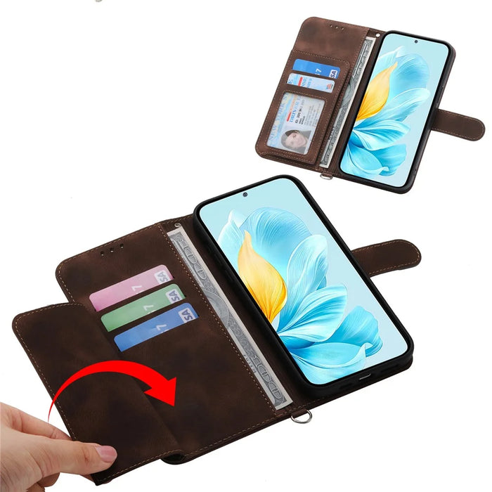 For Realme 16 Pro+ 5G Wallet Case Flower Pattern PU Leather Phone Cover with Strap - Brown - 5