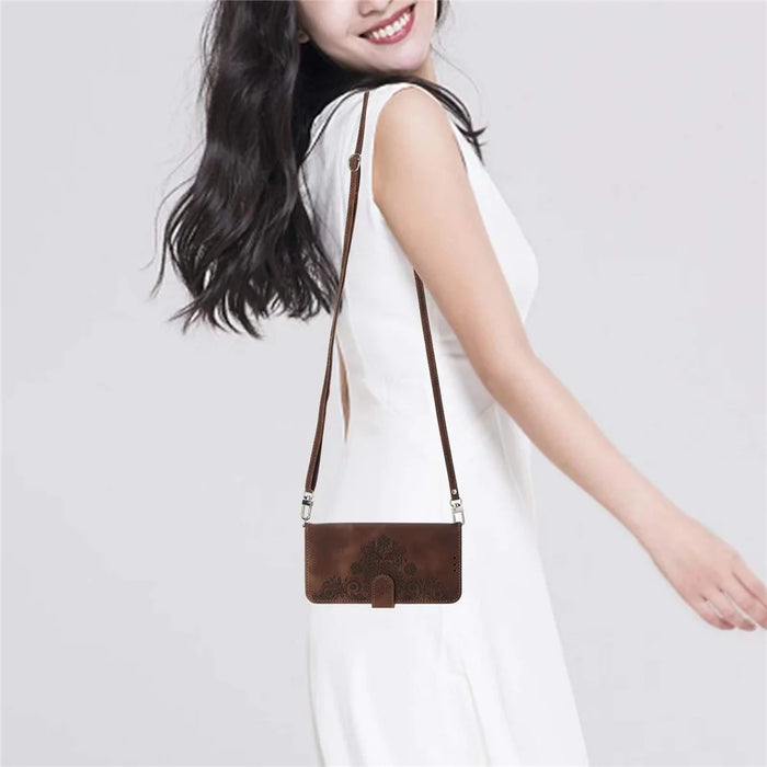 For Realme 16 Pro+ 5G Wallet Case Flower Pattern PU Leather Phone Cover with Strap - Brown - 6