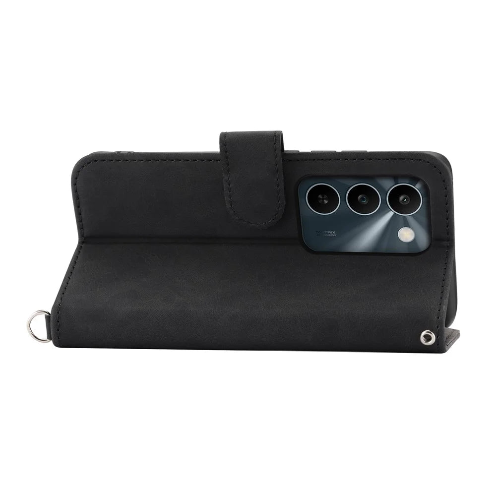 For Realme C100 5G / C83 5G Wallet Case Flower Pattern PU Leather Phone Cover with Strap - Black - 4