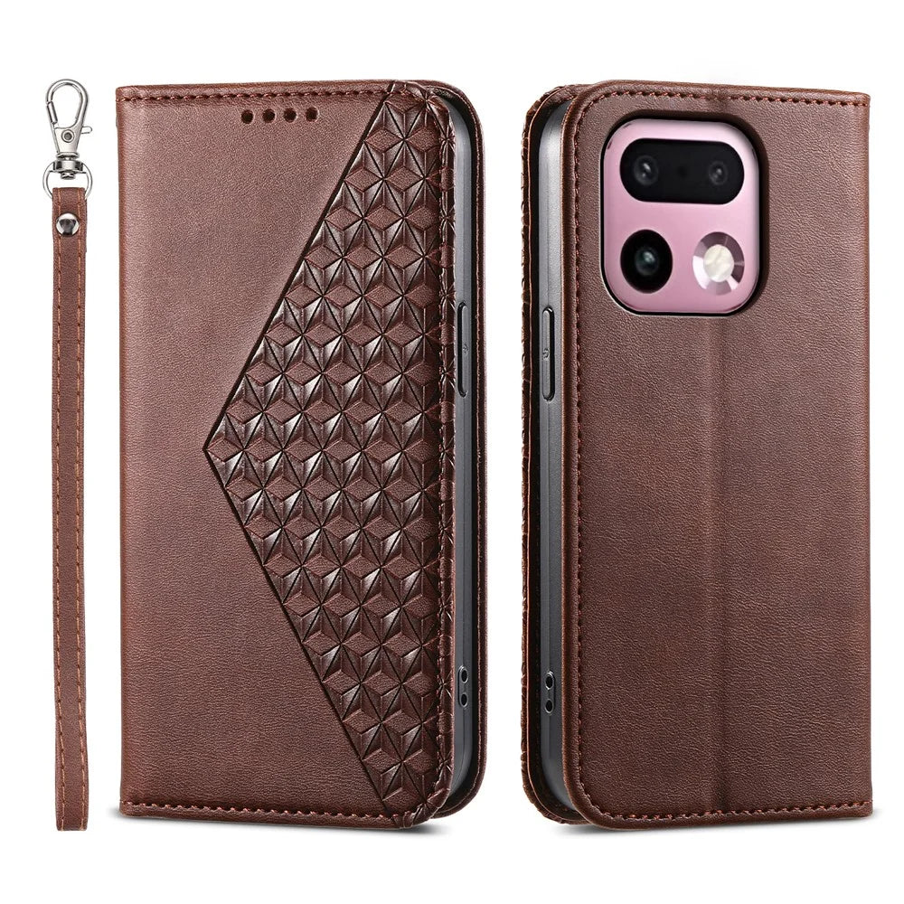 For Realme 16 Pro+ 5G Case Calf Texture PU Leather Wallet Phone Cover with Wrist Strap - Brown - 1