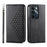 For Realme C100 5G / C83 5G Case Calf Texture PU Leather Wallet Phone Cover with Wrist Strap - Black - 1