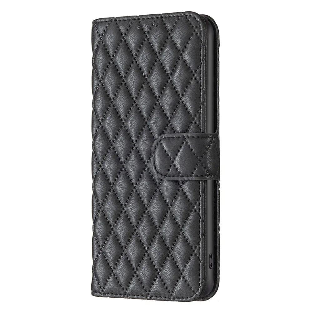 BINFEN COLOR BF Style-14 For Samsung Galaxy A54 5G Wallet Phone Case Imprinted Rhombus Pattern Protective Case Magnetic Closure PU Leather Cover with Stand - Black - 7