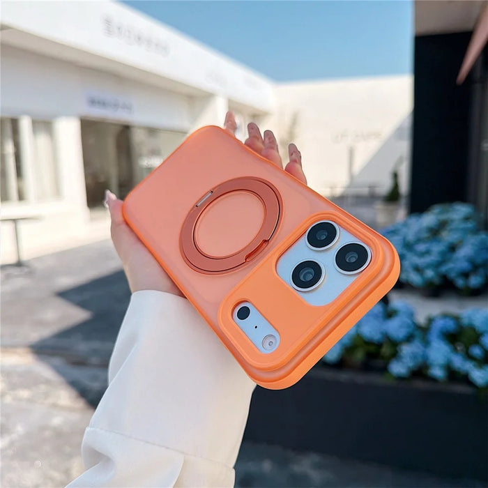 For iPhone 17 Pro Max Magnetic Case Rotating Ring Kickstand PC + TPU Skin-touch Phone Cover - Transparent Orange - 2