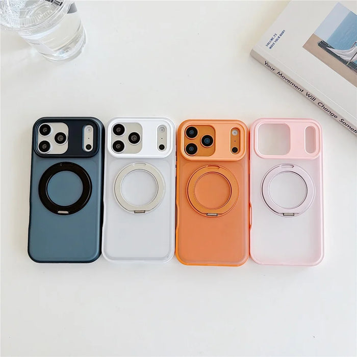 For iPhone 17 Pro Max Magnetic Case Rotating Ring Kickstand PC + TPU Skin-touch Phone Cover - Transparent Orange - 7