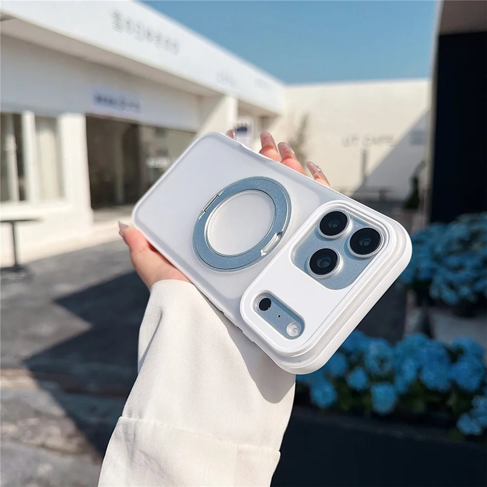 For iPhone  18 Pro / 17  Pro Magnetic Case Rotating Ring Kickstand PC + TPU Skin-touch Phone Cover - Transparent White - 2
