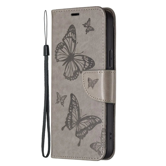 For Samsung Galaxy A54 5G Wallet Case Imprinted Butterflies Leather Phone Cover with Strap - Grey - 6