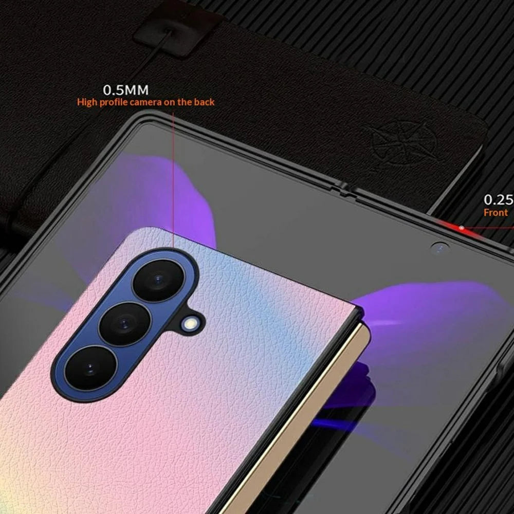 For Samsung Galaxy Z Fold7 5G Case Marble Pattern PU+TPU+PC Hybrid Phone Cover - Orange  /  Green - 2