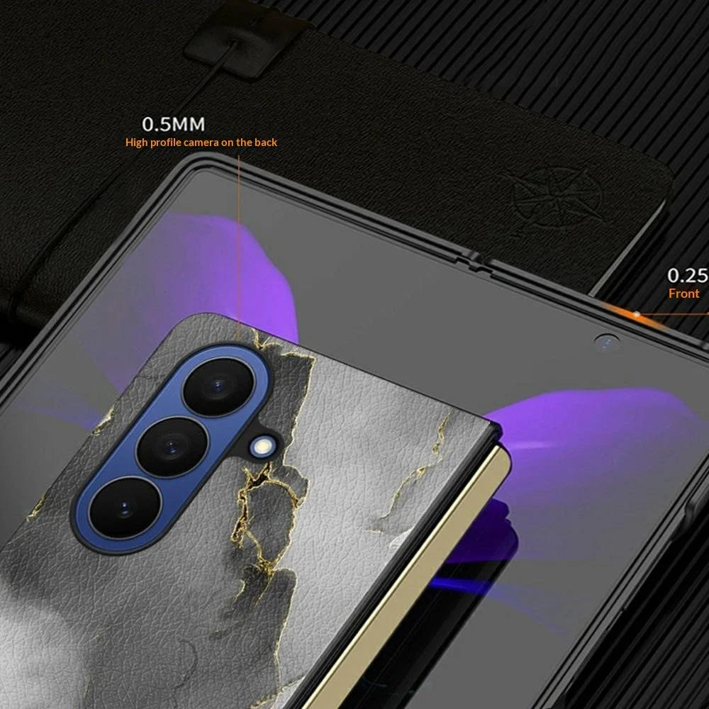 For Samsung Galaxy Z Fold7 5G Case Marble Texture PU Leather Coated PC Foldable Phone Cover - Noble Purple Marble - 2