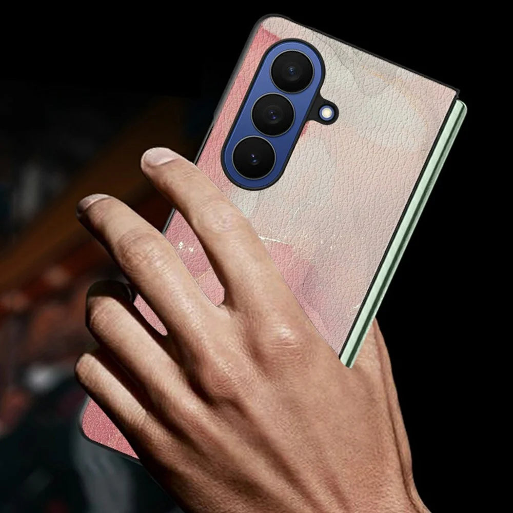 For Samsung Galaxy Z Fold7 5G Case Marble Texture PU Leather Coated PC Foldable Phone Cover - Noble Purple Marble - 3