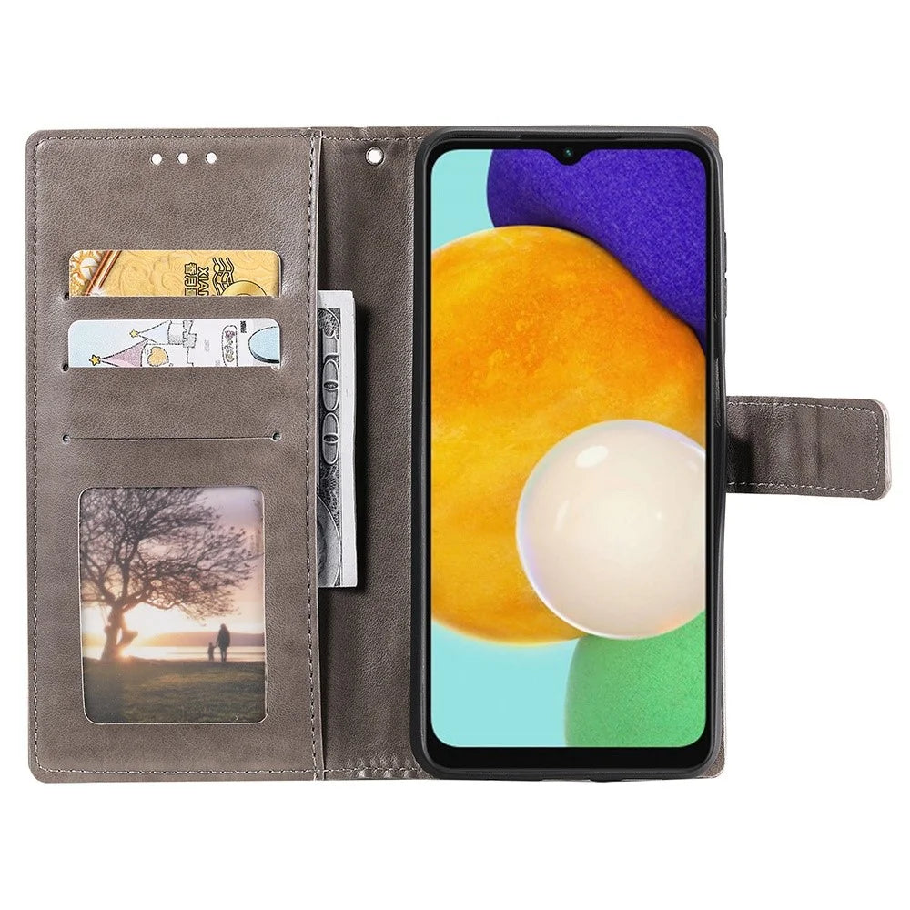 For Samsung Galaxy A54 5G Imprinted Mandala Flower Wallet Case PU Leather Magnetic Flip Stand Phone Cover with Strap - Grey - 2