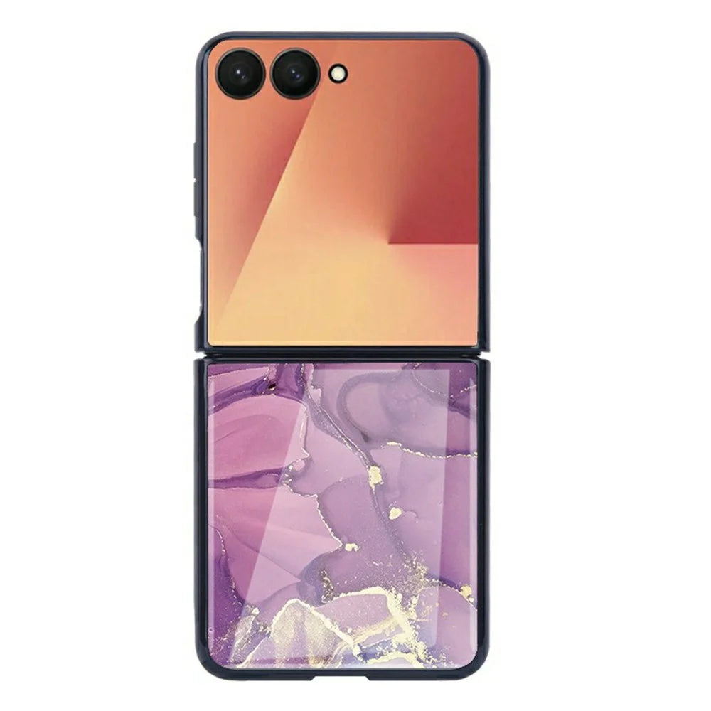 For Samsung Galaxy Z Flip7 5G Back Case Marble Pattern Tempered Glass + PC Hybrid Phone Cover - Noble Purple Marble - 1