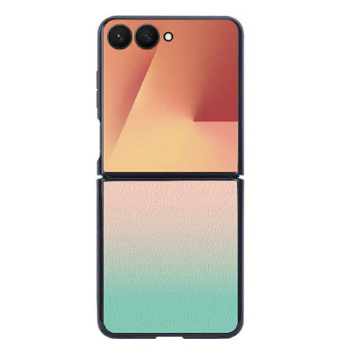 For Samsung Galaxy Z Flip7 5G Phone Case Gradient Color Shockproof PU Leather TPU PC Protective Cover - Orange  /  Green - 1