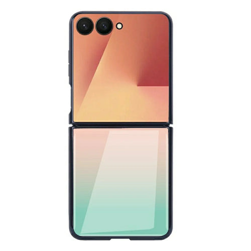 For Samsung Galaxy Z Flip7 5G Case Split Gradient Marble Pattern Tempered Glass + PC Hybrid Phone Cover - Orange  /  Green - 1