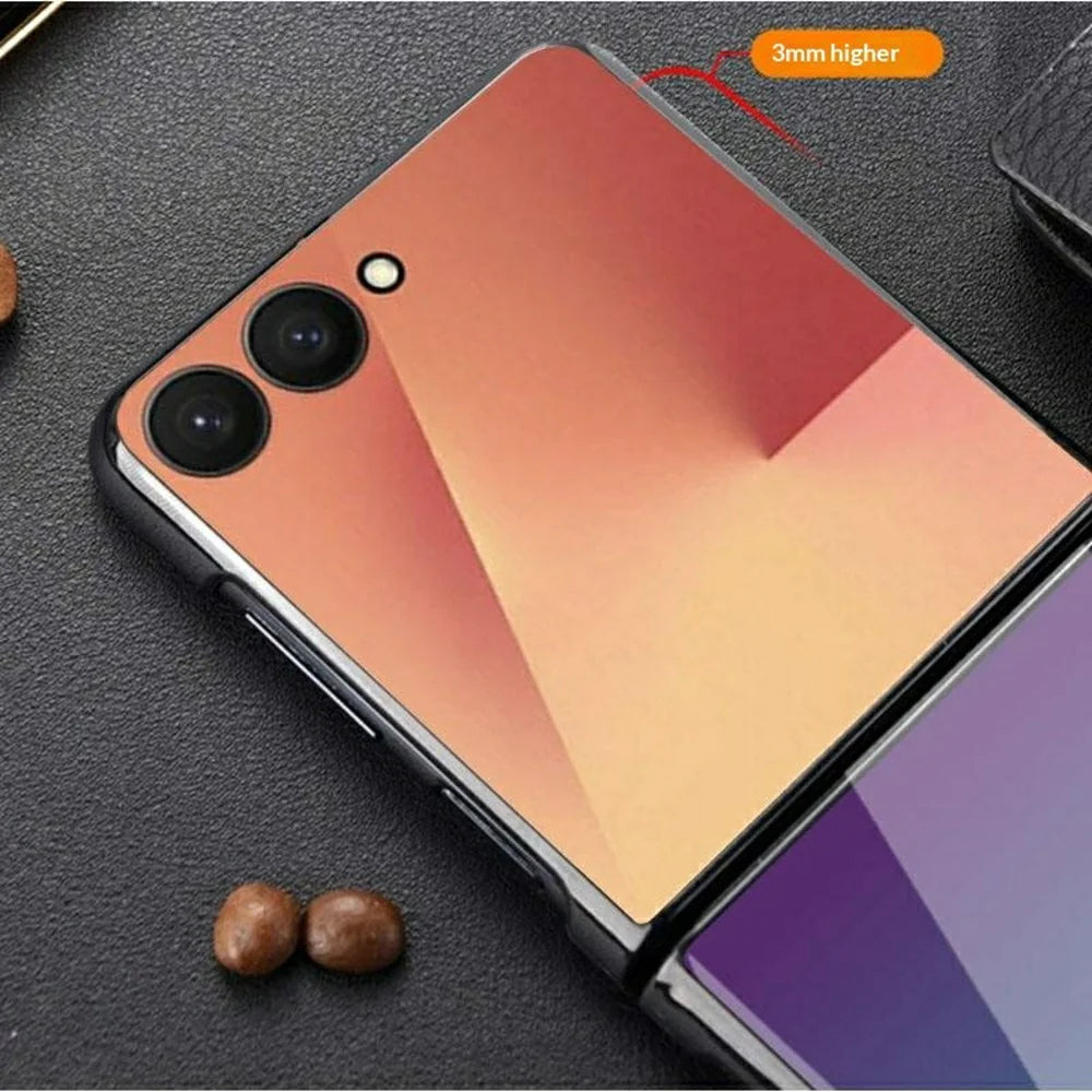 For Samsung Galaxy Z Flip7 5G Case Split Gradient Marble Pattern Tempered Glass + PC Hybrid Phone Cover - Orange  /  Green - 2