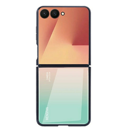 For Samsung Galaxy Z Flip7 5G Case Gradient Color Tempered Glass + PC + TPU Hybrid  Phone Cover - Orange  /  Green - 1