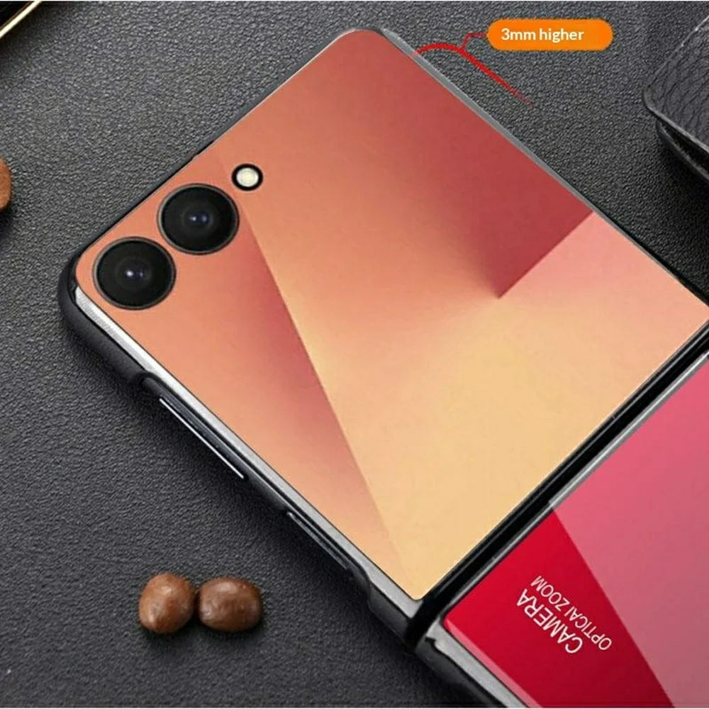 For Samsung Galaxy Z Flip7 5G Case Gradient Color Tempered Glass + PC + TPU Hybrid  Phone Cover - Orange  /  Green - 2