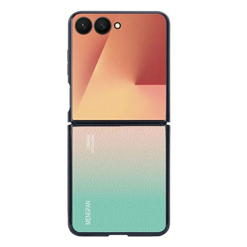 For Samsung Galaxy Z Flip7 5G Case Gradient Color PU+PC Hybrid Phone Cover - Orange  /  Green - 1