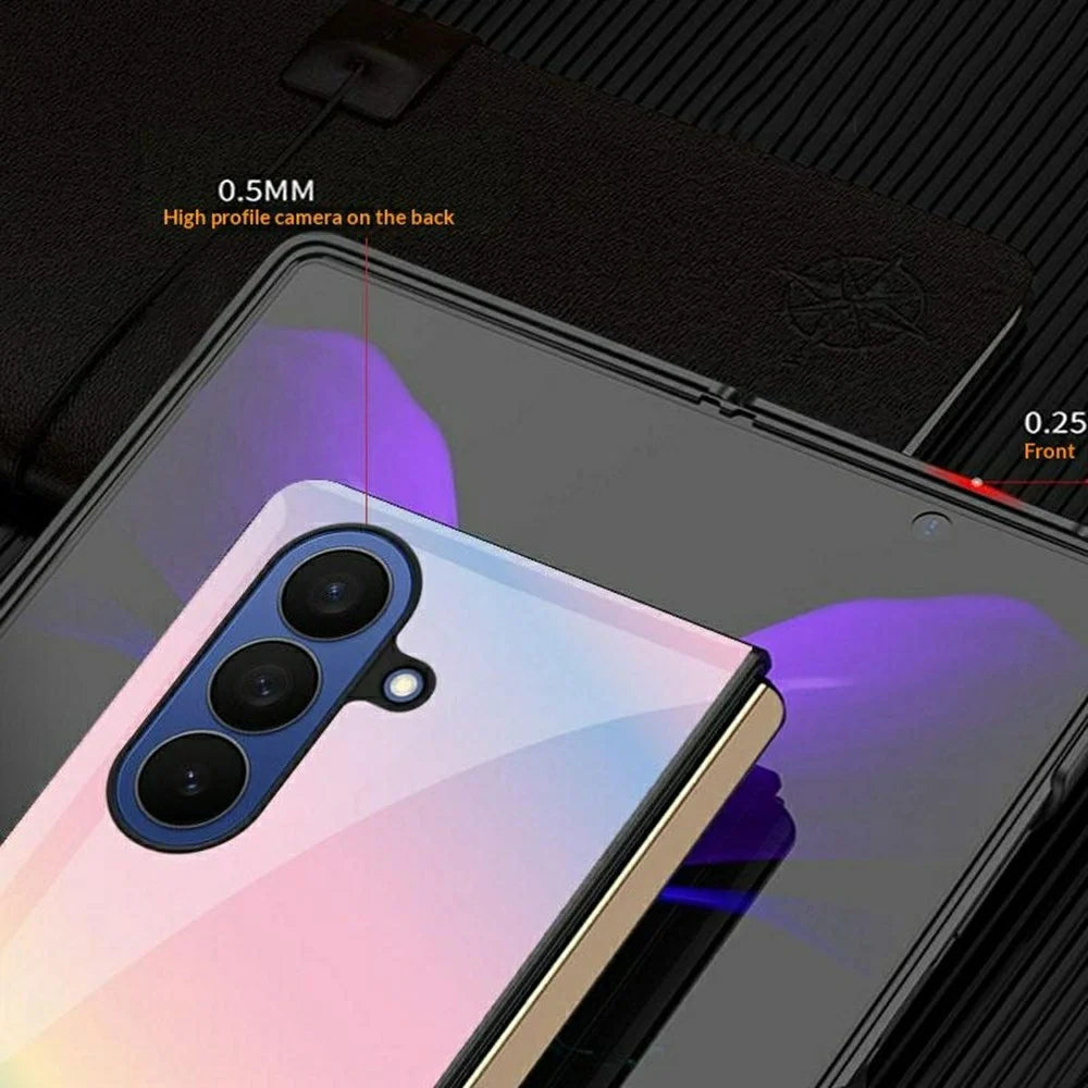 For Samsung Galaxy Z Fold7 5G Case Gradient Marble Pattern Tempered Glass + PC Hybrid Phone Cover - Orange  /  Green - 2