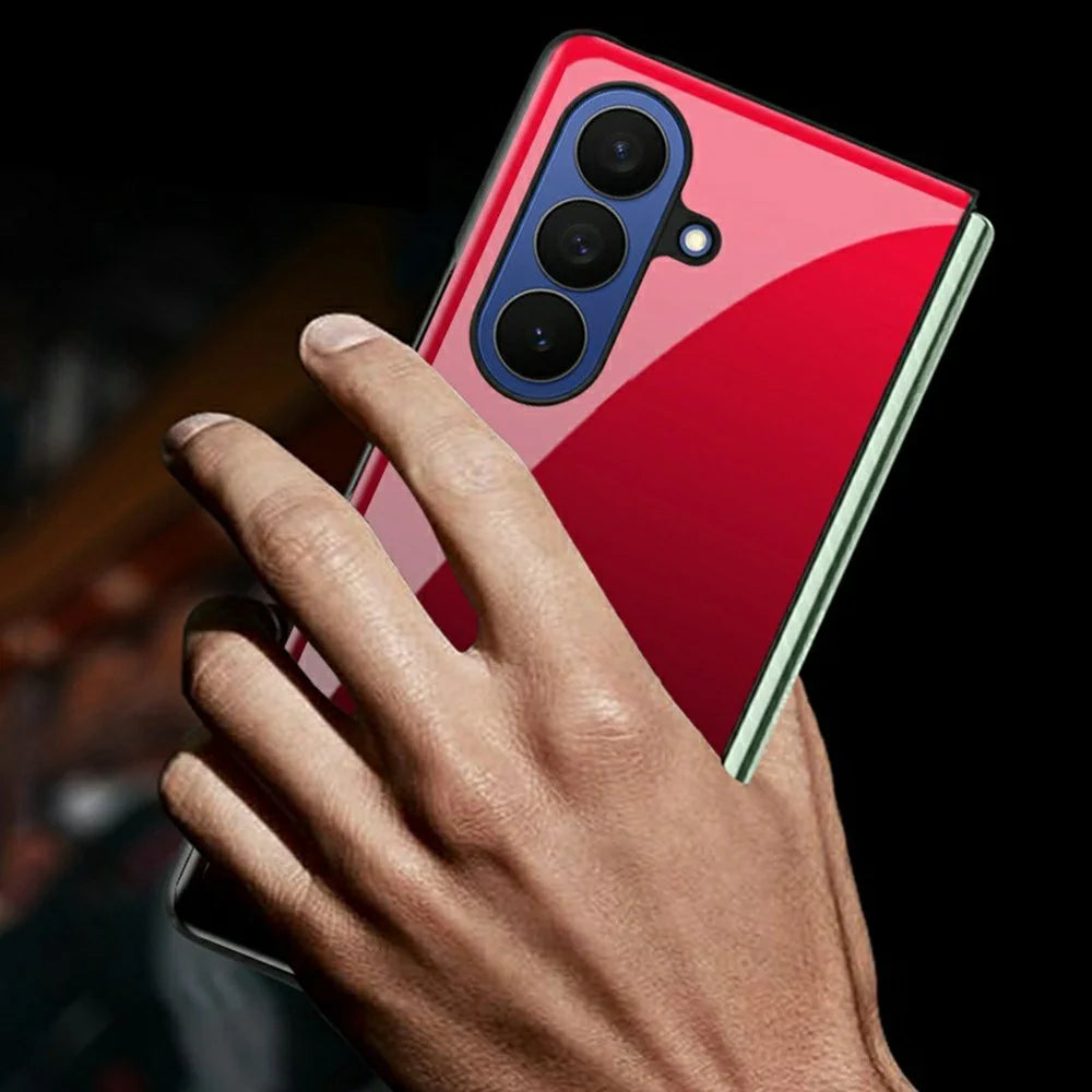 For Samsung Galaxy Z Fold7 5G Case Gradient Marble Pattern Tempered Glass + PC Hybrid Phone Cover - Orange  /  Green - 3